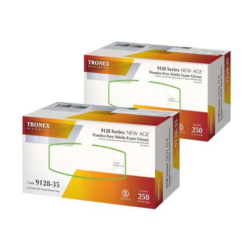 TRONEX 9128 Nitrile Disposable Gloves, Medical Grade Exam Gloves, Chemo Rated, Fingertip Textured, Powder Free, Latex Free, Blue, Large, 2 Boxes of 250