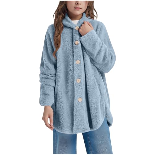 Girls Fuzzy Fleece Jacket Fall Winter Teddy Coat Long Plush Hoodies with Pockets Button Down Sherpa Outwear Clothes3