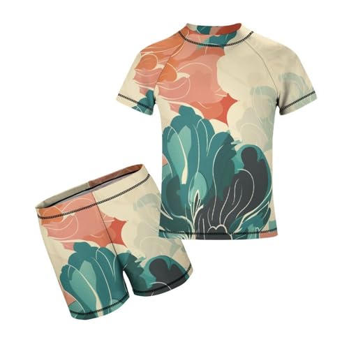 Retro Flower PatternChildren's Casual Swimsuit Set - Simple and Versatile9-11Y（140cm）