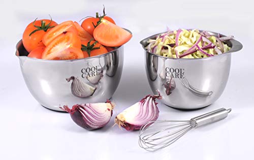 Cool Care Stainless Steel Mixing Bowls With Whisk - Durable, Easy To Clean, And Stackable - 3.5 Quart And 1.5 Quart Sizes - Perfect For Mixing, Cooking, And Baking