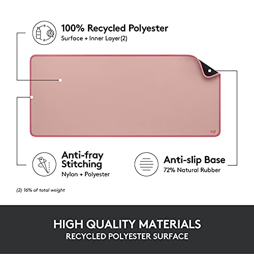 Logitech Studio Series Desk Mat Large 28x12 Inches - Rubber - Darker Rose | Multifunctional large pad, extended mouse surface, office desk protector, anti-slip base, spill-resistant - image 5