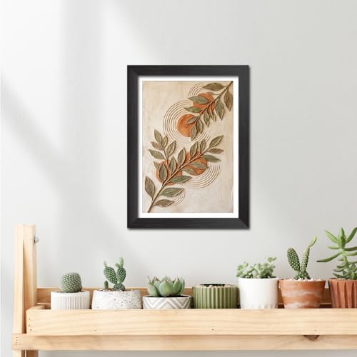 Image of TenorArts Boho Leaves Art 3D Clay Textured Digital Art Print Photo Frame, Modern Art Abstract Painting For Bedroom Living Room Home and Cafe Decor | Minimal Drawing Black Framed Posters for Decoration (9x12 inches) [CL-F10]