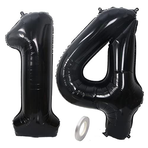 Jrzyhi Globos con número 14 para cumpleaños color negro tamaño grande número 14 helio número 14 número XXL número 14. Happy Birthday gigante para cumpleaños bodas fiestas decoración 32 pulgadas