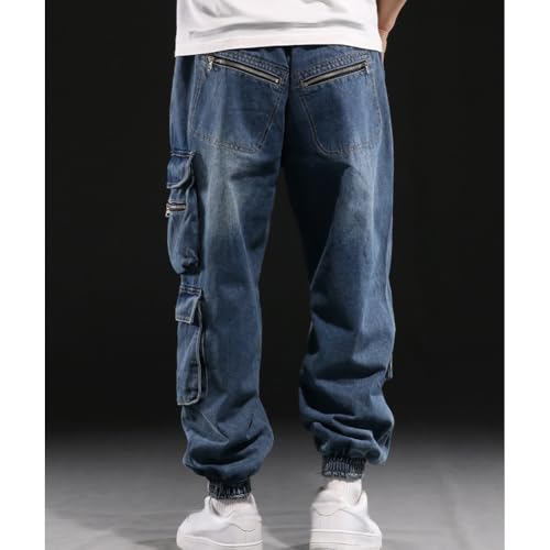 Men's Cargo Jeans Loose Fit Jogger Denim Pants Hip Hop Streetwear Workwear Trousers4