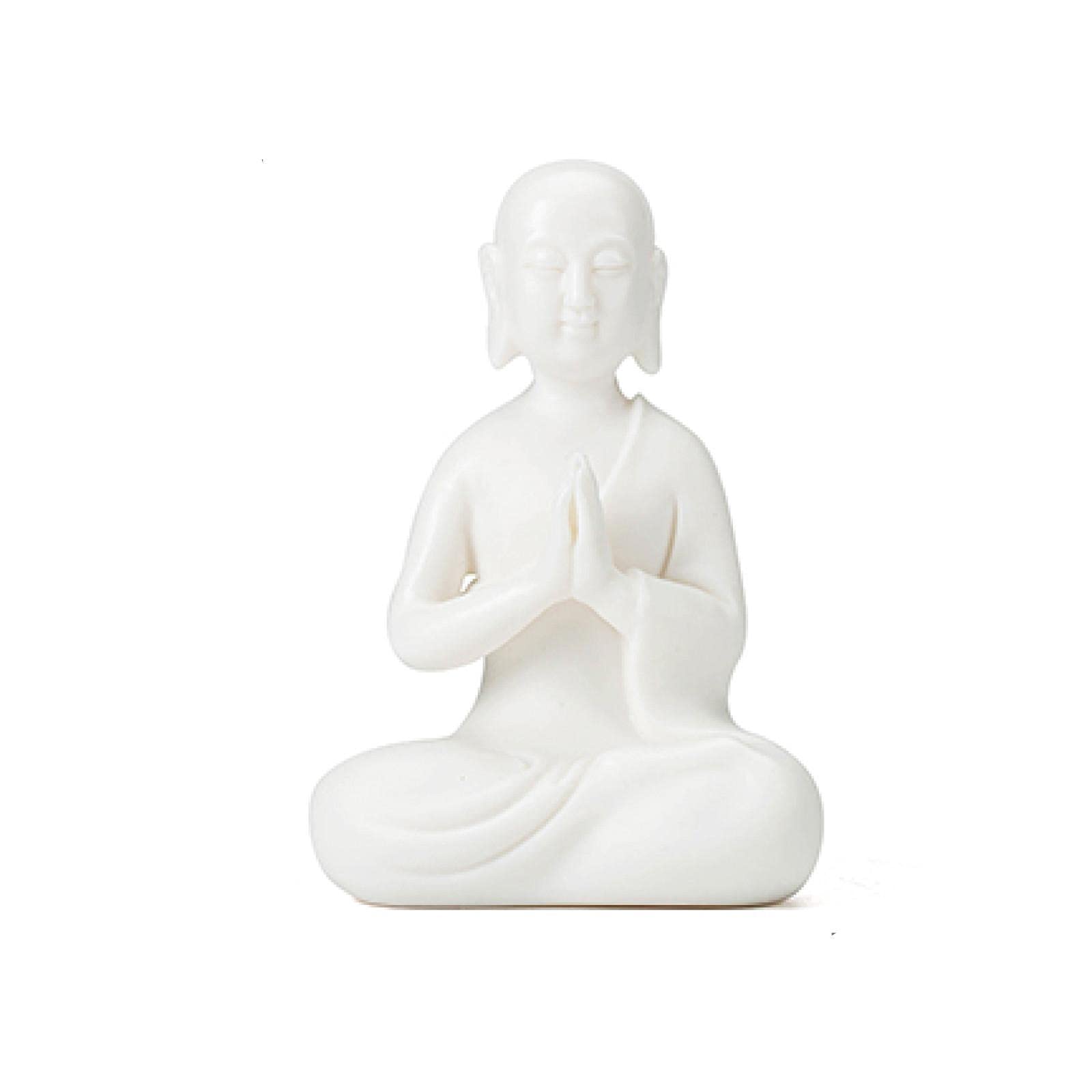 Porcelaine blanche petit moine statuette zen pour salon et entree