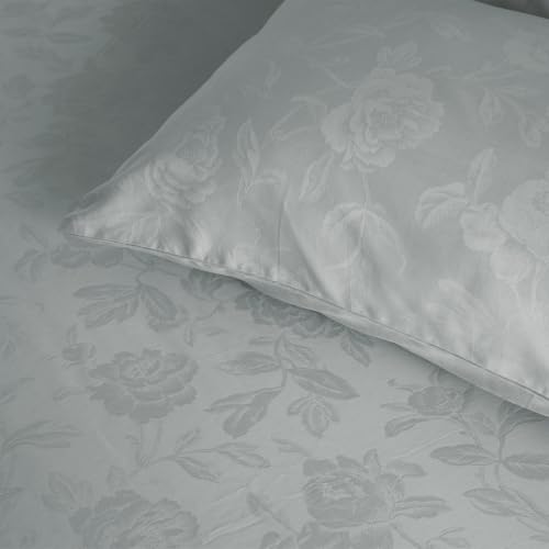Image of Blue Dahlia 100% Cotton, King Size /Double, Elastic Fitted Bedsheet (72 inchx78 inch) + 2 Pillow Covers,Fits Upto 10 inch Mattress, 300TC Premium Bedsheet, Jacquard Rose Pattern - Light Grey