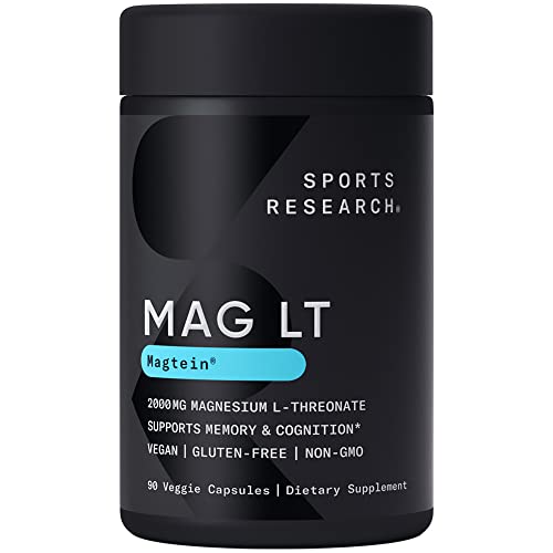 Sports Research Magtein Magnesium L-Threonate Capsules - Magnesium Supplement For Memory, Focus & Cognition - Magnesium L Threonate Supports Brain Health, Sleep & Mood - 2000Mg, 90 Capsules For Adults #TOP27