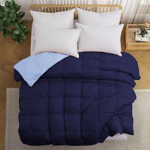 Image of Fluffy 600 GSM Winter Comforter Single Bed 60 inchX90 inch - 600 GSM Heavy Winter Quilt Microfiber Rajai /Duvet /Blanket Super Soft Single Size - Navy Blue /Sky Blue Color