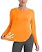 MAGCOMSEN Sun Shirts for Women UPF 80 UV Protection Quick Dry Side Slit Tees Long Sleeve Golf Yoga Rash Guard Orange M