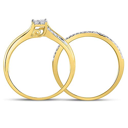 Jewels By Lux 14K Yellow Gold Princess Diamond Cluster Bridal Wedding Ring Band Set 1/3 Cttw, Womens Size: 5-94
