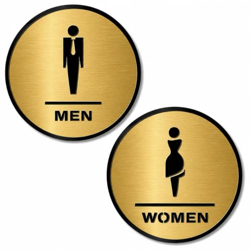 Image of Premium Men & Women Washroom Door Signage Set 6 Inch | Black & Gold Self-Adhesive Restroom Signs for Office, Hotel, Restaurant, Cafe, Shop, Hospital, School & Commercial Spaces