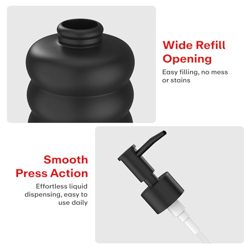 Image of Rioware Outdoor Living Ceramic Liquid Soap Dispenser, 300ml, Multipurpose Refillable for Hand Wash, Dish Wash, Shampoo, Kitchen, Bathroom, and Household Use Pack of 1, Round Black