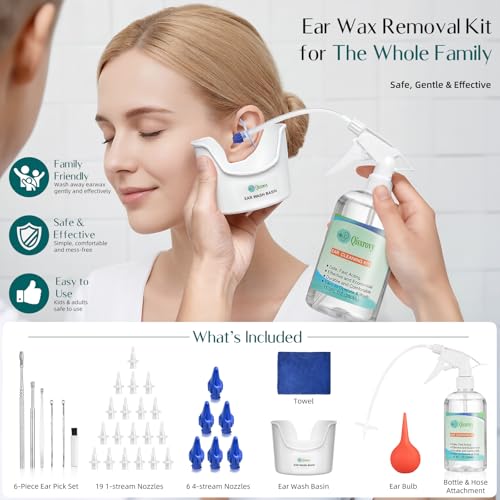 Image of QISXROVY Ear Wax Removal Tool, Ear Cleaning Kits Safe Ear Irrigation Kit Ear Flush Kit for Adults Kid, Ear Wax Washer Device Easy to Operate, Includes Basin, Syringe, 5 Disposable Tips,Transparent