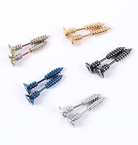 Punk Ttitanium Stainless Steel Screw Earrings Piercing Stud for Men Women Halloween Rock Hypoallergenic Jewelry - Image 2
