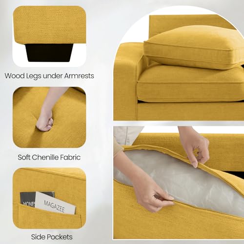 Image of TEKAMON 128 inch Modular Sofa Couch with Seat Storage, Chenille Sofa,Modern Comfy 4-Seater Couch for Living Room, Office, Apart W /Deep Seat, Wide Armrest, USB, Pockets, Removable Covers (Yellow)