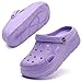 Platform Garden Clogs for Women - Lightweight Gardening Slip-Ons with 2 Inch Heel - Breathable, Fashionable Wedge Sandals - Purple, Size 42