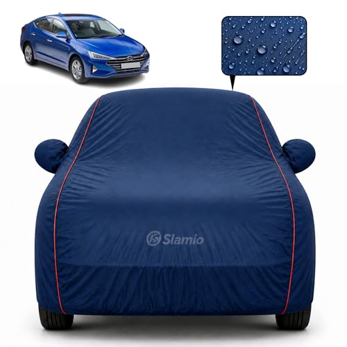 Image of Premium 100% Waterproof Car Cover for Hyundai's Elantra Model | All-Weather, UV & Dust Protection | Heavy-Duty 3-Layer Fabric | Custom Fit with Mirror & Antenna Pockets | Navy Blue