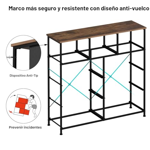 Miniatura 6 de Vedecasa Cómoda Con 9 Cajones, Cómoda Para Dormitorio, Cajonera Industrial Con Estructura Metálica, Superficie De Madera Y Cajones De Tela, Para Salón, Habitación Infantil, Pasillo, Estilo Rústico
