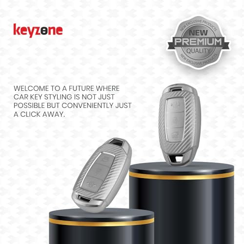 Image of Keyzone Silverstar TPU Key Cover with Keychain, Compatible with Hyundai i20, Verna, Kona, 3 Button Smart Key (Compare Key Shape Before Order) (Silver)