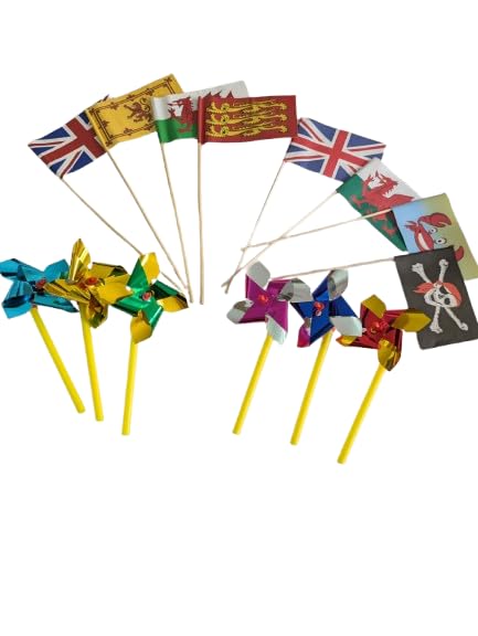 8 x Mixed Sand Flags & 6 Mini Windmills Ideal for Sandpits Beach Sandcastles