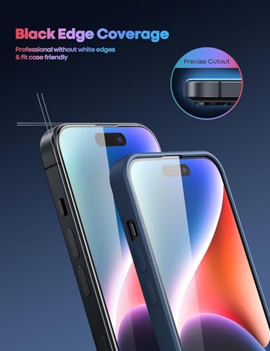 Image of DD SON Tempered Glass Screen Protector Compatible for iPhone 15, iPhone 15 Pro HD Glass with Edge to Edge Coverage and Easy Installation kit,Black