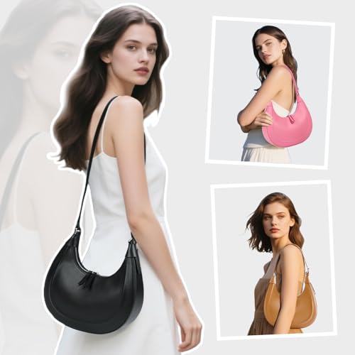 Crescent Shoulder Bags for Women, Genuine Leather Crossbody Purses, Underarm Purses with a Adjustable Strap2