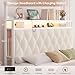 HIFIT Queen Size Upholstered LED Canopy Bed Frame with Storage and Charging Station, Button Tufted Storage Headboard with Bookshelf, Two-Use Metal Platform Bed with 4 Removable Post & 2 Drawers, Biege