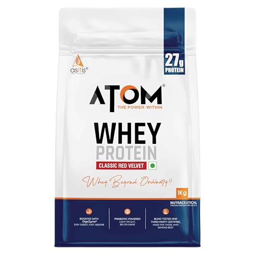 Image of AS-IT-IS ATOM Whey Protein 1kg | 27g protein | Isolate & Concentrate | Classic Red Velvet | USA Labdoor Certified | With Digestive Enzymes for better absorption