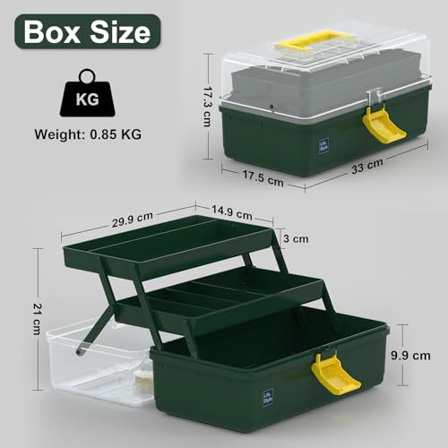 13 inches Craft Organizers and Storage Box, 3-Layers Multifunctional Plastic Sewing Organizing Box with Handle, for Medicine, Art Supply, Makeup, Hair Accessories, Organizer Bins - Image 3