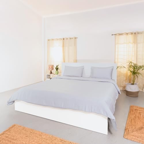 Image of Luxury Fitted Bedsheet | Queen Size | 300TC | | 100% Tencel| Silver Sconce Color | Premium Solid Design | 1 Fitted Bedsheet & 2 Pillow Covers for Bedroom | Size - Queen, 60 inch X 78 inch x 12 inch inch