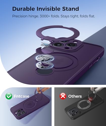Image of FNTCASE for iPhone 13 Pro Case: [360 Spin Magnetic Stand] [Compatible with Magsafe] [Screen Protector] Translucent Matte Military Grade Shockproof Full Camera Protective Phone Cover - Purple