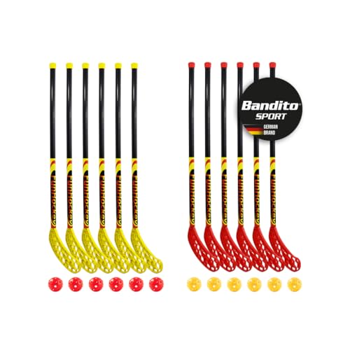 divertimento del Hockey Set Racchette: 12 Sport (6 x rosso e 6 x giallo) e 12 Palle di torneo