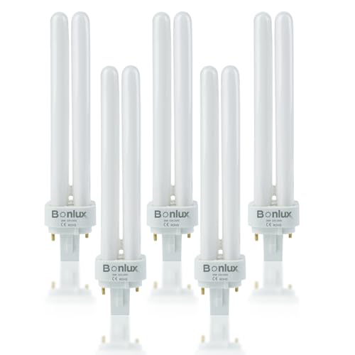 Bonlux Bombillas PLC blancas frías 26w 6000k, diodos ac220-240v g24d - 3, 2 tubos en forma de u, 26w 1600 LM para reemplazar bombillas halógenas de 100w, cri80 +, no ajustables, 5 paquetes