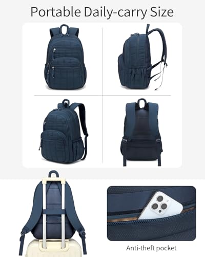 Image of Bookbag for Women, Teen Girls Backpack for High School College Student, Puffer Quilted Back Pack Cute Laptop Backpack for Work Travel Mom Casual Daypack, Navy