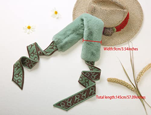 Allegra K Faux Fur Winter Collar Scarf Thick Plush Neck Scarves Wrap Warmer Shawl For Women Lady 145X9Cm/57.09X3.54(L*W) Green #TOP2