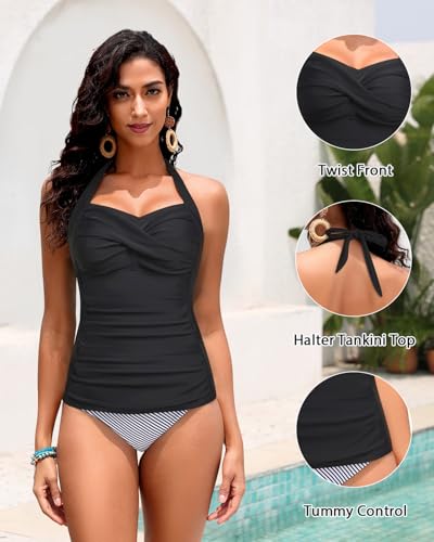 Women Tankini Bathing Suit Top - Halter Swim Tops Only Tummy Control No Bottom Swimwear3