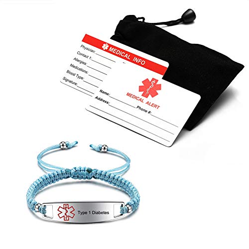 Image of JF.JEWELRY Pre-Engraved Type 1 Diabetes Medical Alert ID Bracelet | Nylon Rope Braided Medical Alert Bracelet, 6.0-8.5 Inches Adjustable
