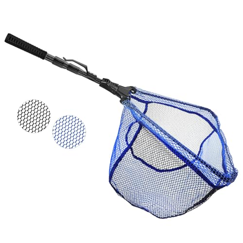 KOMCLUB 玉網 タモ網 折りたたみ式 ランディングネット ガラス繊維 伸縮式 調節可能 三角網 ワンタッチネット ラバーコーティング 軽量 携帯便利 釣り用 淡水海水適用 110/180/250CM