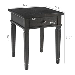 MODERION Square End Table with Large Drawer, Farmhouse Sofa Side Table with Leaf Carved Texture Design and Carved Leg, 17.7” Telephone Table, Nightstand, Easy Assembly, Smoked Black CJZ3106 MODERION Square End Table with Large Drawer Farmhouse Sofa Side Table with Leaf Carved Texture Design and Carved Leg 177 Telephone Table Nightstand Easy Assembly Smoked Black CJZ3106