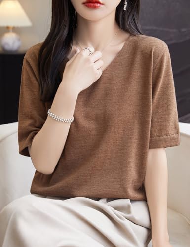 Women's 100% Merino Wool Base Layer Shirt V Neck Short Sleeve Travel Hiking Tee T Shirt Pullover Tops4