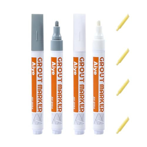 OUDQFCJ Rotulador de Lechada 4 Piezas Impermeable para Juntas de Azulejos, Tile Grout Pen, Limpia, Baldosas, Suelo, Blanqueador de, Restaura las de Baños y Cocinas (Blanco, Gris)