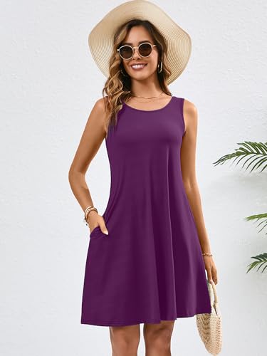 Image of Heymoments Women's Summer Dresses Sleeveless Casual Fashion Loose Swing Button Down Beach Dress with Pockets