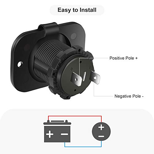 FENGWANGLI 1 Pack LED Cigarette Lighter Socket, 12V Waterproof Power Outlet Receptacle With Panel, Wire Fuses and USB for ATV RV Truck Motorcycle Yacht(Blue)