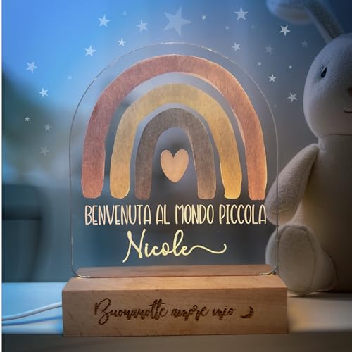 Lampada Notturna Personalizzata Con Nome Per Bambini - Regalo Neonato, Battesimo E Nascita - Foto 10