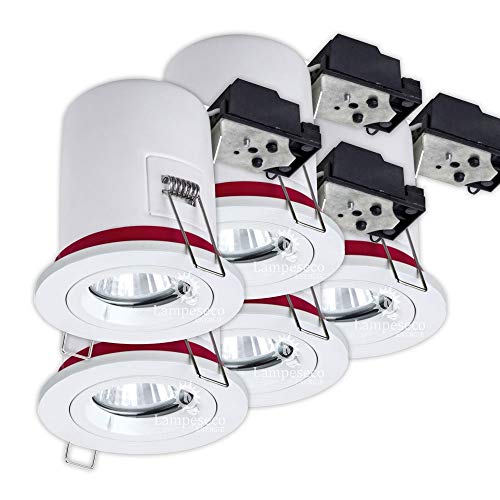LampesEcoEnergie Lot de 6 Support Spot Encastrable - Orientables BBC RT2012 Blanc pour Ampoules LED - Partie Visible 100mm en Blanc Aluminium, Douille GU10 -...
