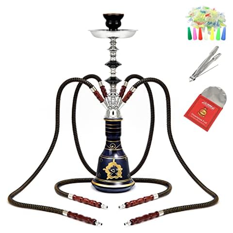 Desert camel Hookah Set, Easy To Disassemble And Clean Glass 4 Hose Hookah Complete Set, Combination Kit Smoker Finished Pipe Set Hookah Shisha, Multi-Color Optional,A Cover