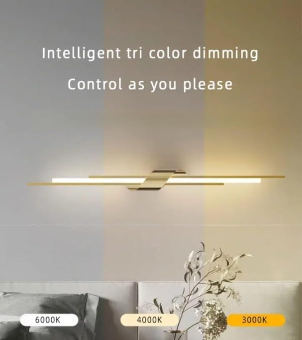 Image of Modern Wall Light for Living Room | Minimalist Metal Wall Lamp with 3-Color LED | Wall Lights for Bedroom, Dining Room, Hallway | Decorative Wall Mount Light Fixtures Indoor (Gold)