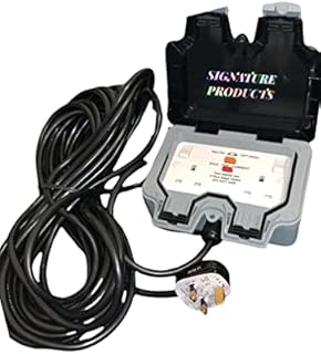 RCD Outdoor Sockets With Extension Cable 1M TO 30M, 2 Gang RCD Weatherproof Storm Outside Plug Sockets Waterproof Electric Box Wall Double Switched 13 A IP66 (1 METRE, WITHOUT RCD PROTECTION)