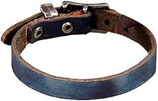 YOOE Vintage Punk Cowhide Leather Cuff Bracelet.Unisex Cool Wristband Bangle Adjustable Belt Button,Rock