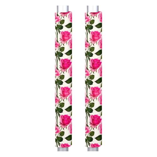 Image of Pardick Refrigerator Door Handle Covers Set of 2 Cotton Pink Rose Washable Fridge Dishwasher Mocrowave Oven Stove Decor Protector Handle Cover Keep Kitchen Appliance Clean from Food Stains Decorate